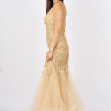 abito lungo glitter con triangoli toulle FI7269 ORO MARICLA ELEGANCE 