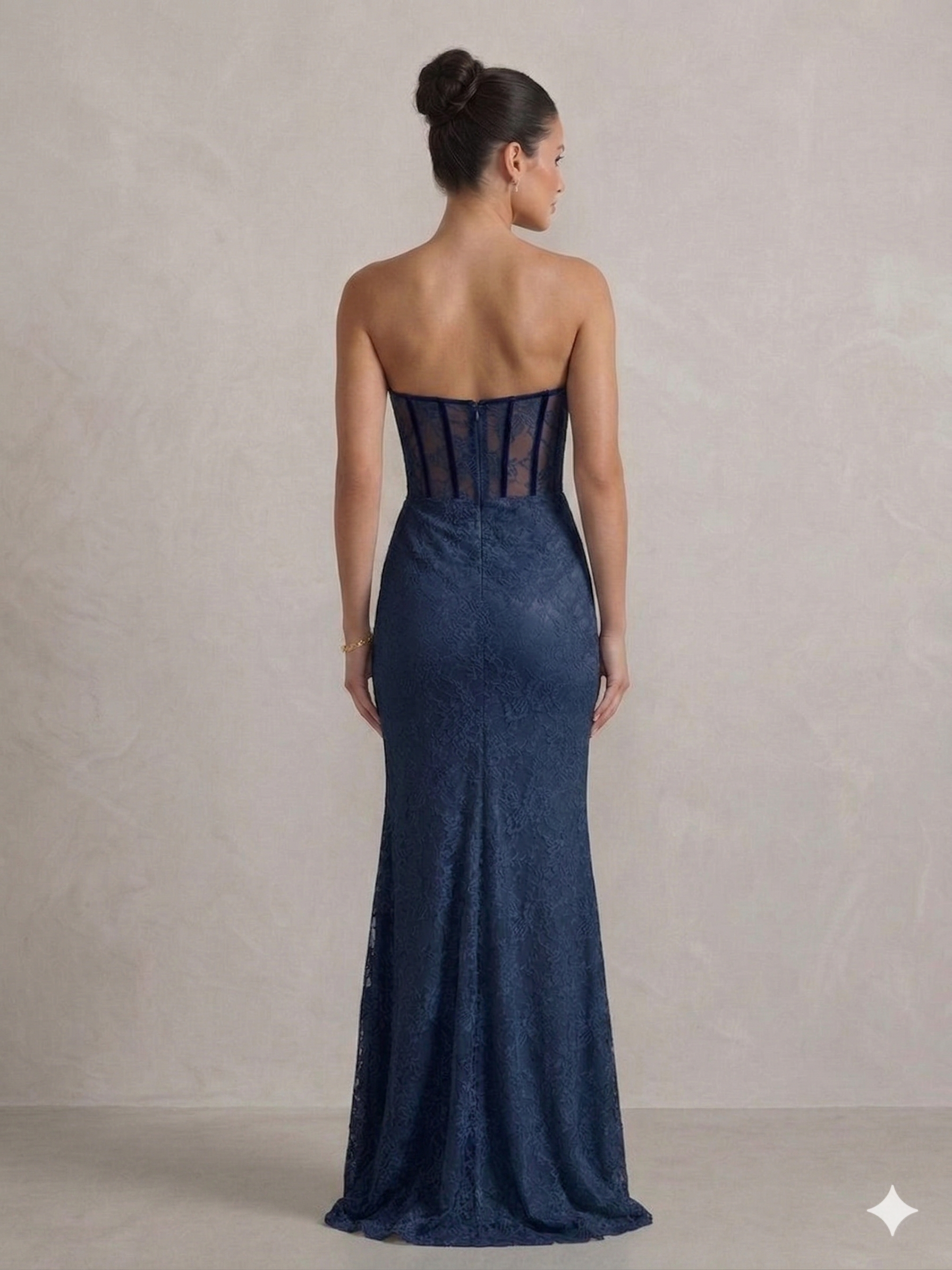 abito lungo macramè CAR58589 BLU MARICLA ELEGANCE 