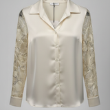 Camicia in Satin di raso con Maniche in Pizzo Rebrodé PER26103 CREMA MARICLA 