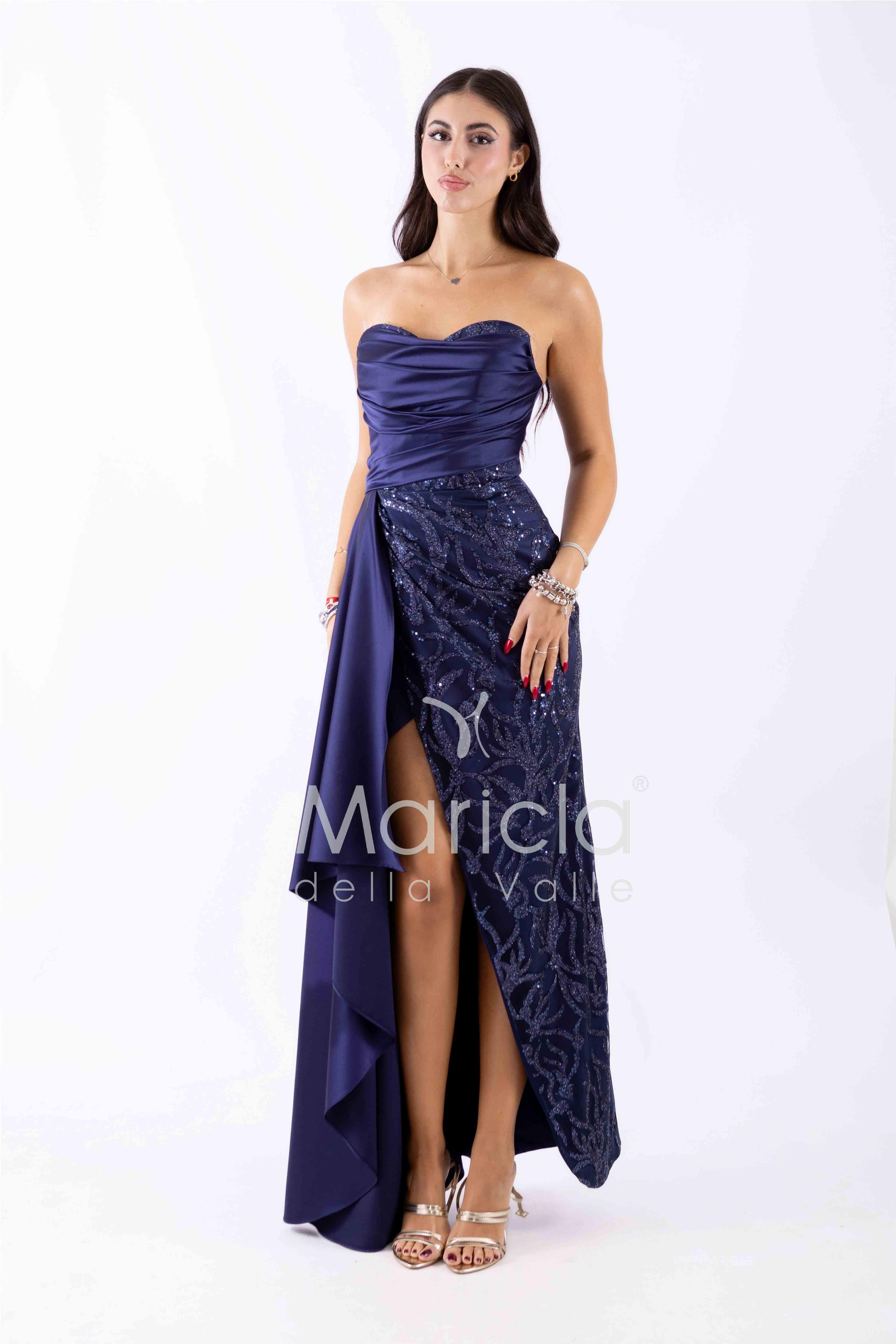 abito lungo paiette cuore HC7459 BLU MARICLA ELEGANCE 