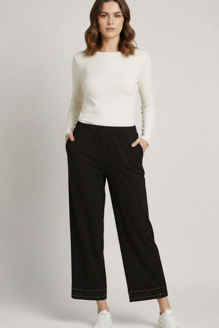 pantalone fluido con piegone strass FFTITTY NERO MARICLA 