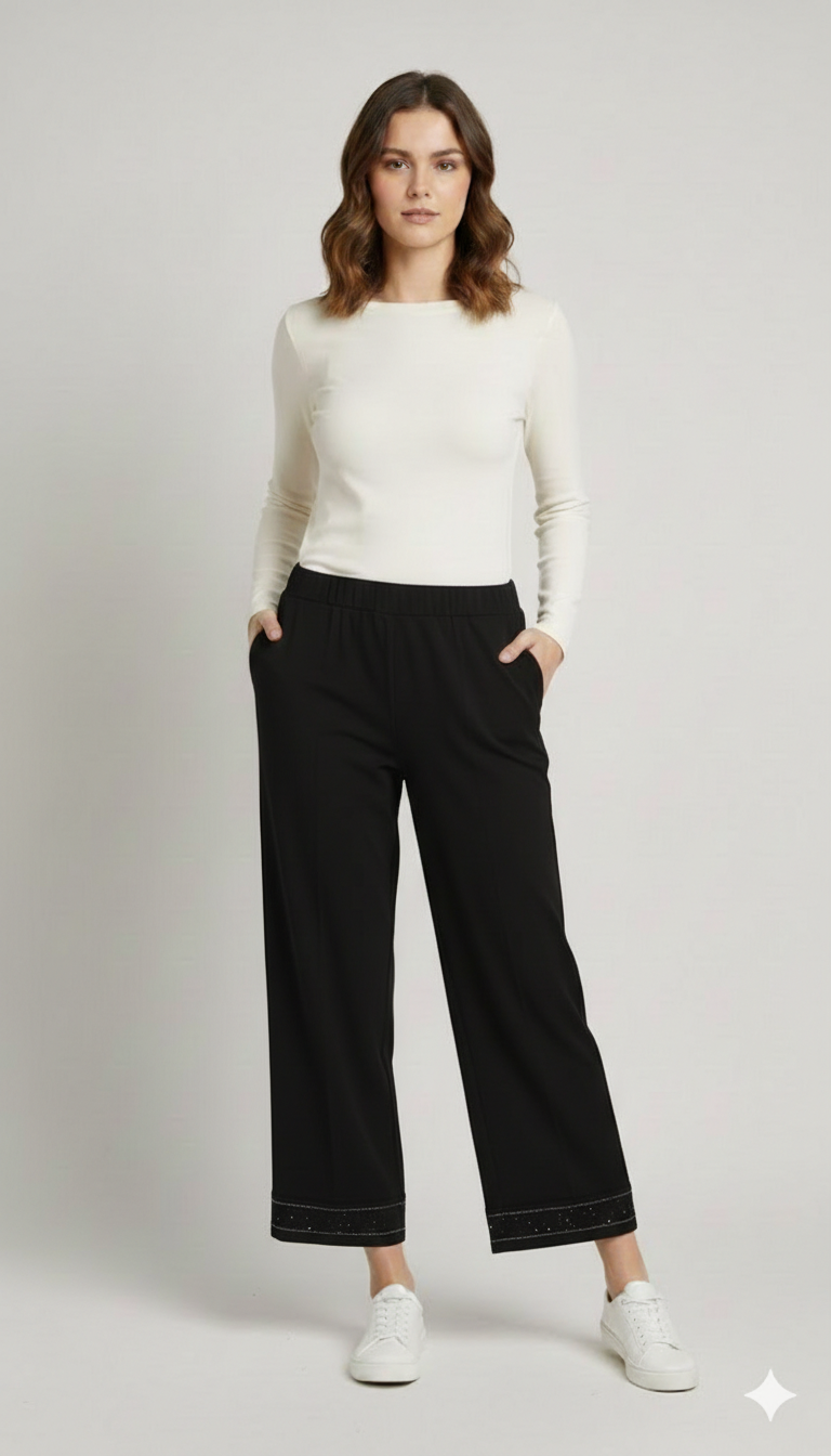 pantalone fluido con piegone strass FFTITTY NERO MARICLA 