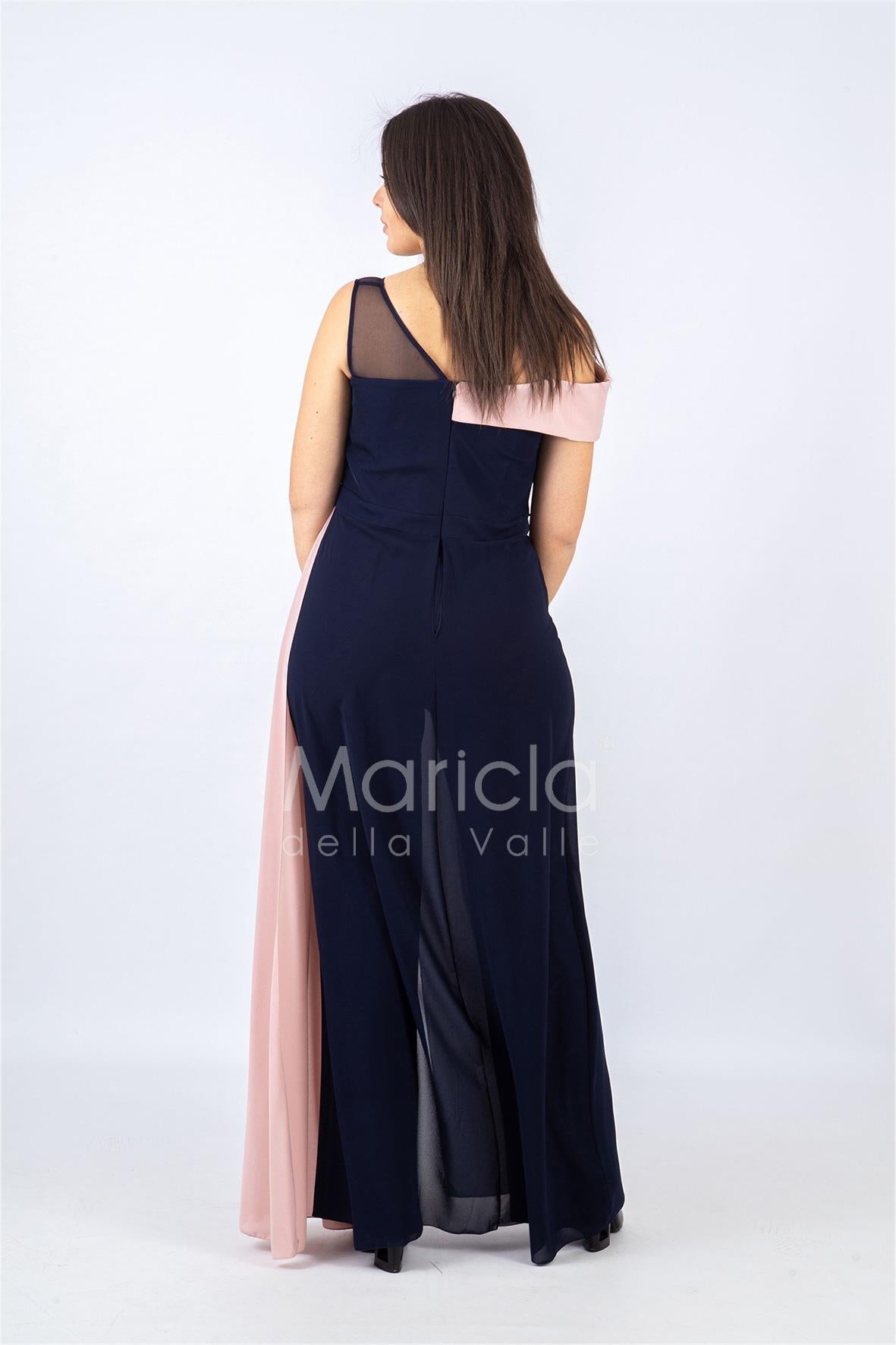 Tuta bicolore con strass PF507 BLU PAOLA FORTI 