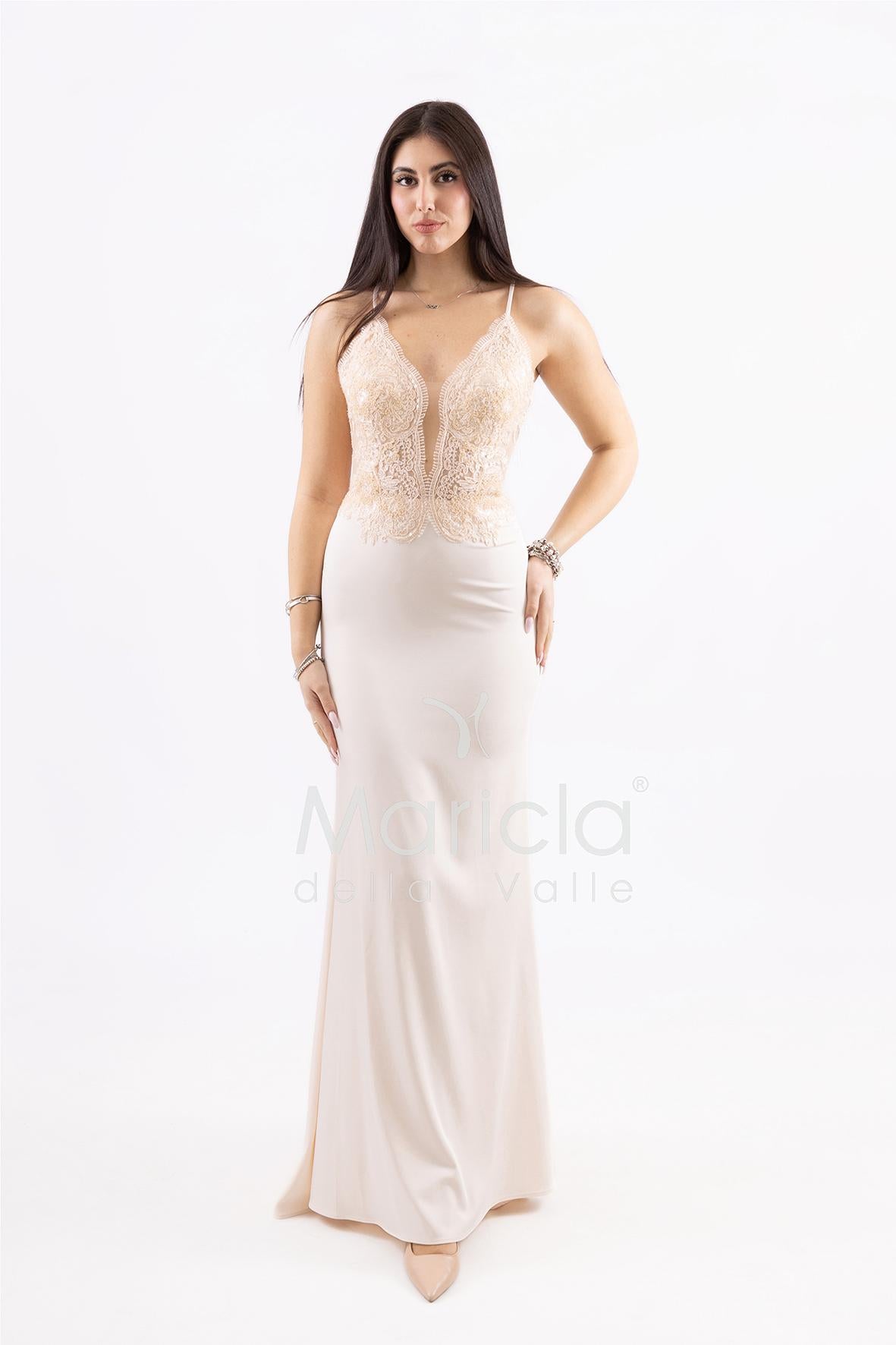 abito sirena corpetto ricamato ANT20412XJ NUDE ANTILLE ELEGANCE 