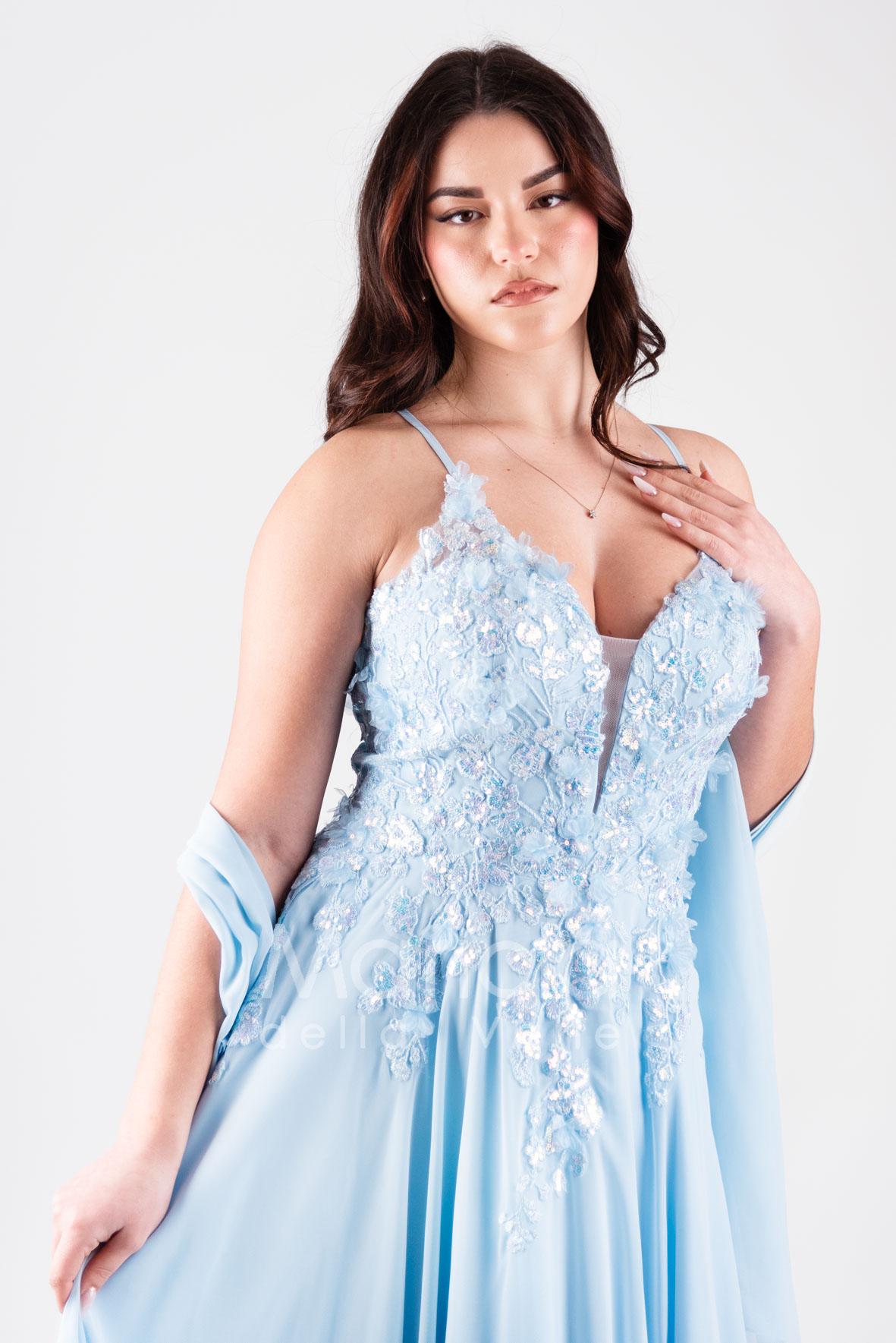 abito lungo fiorellini ANTFT4 CELESTE ANTILLE ELEGANCE 