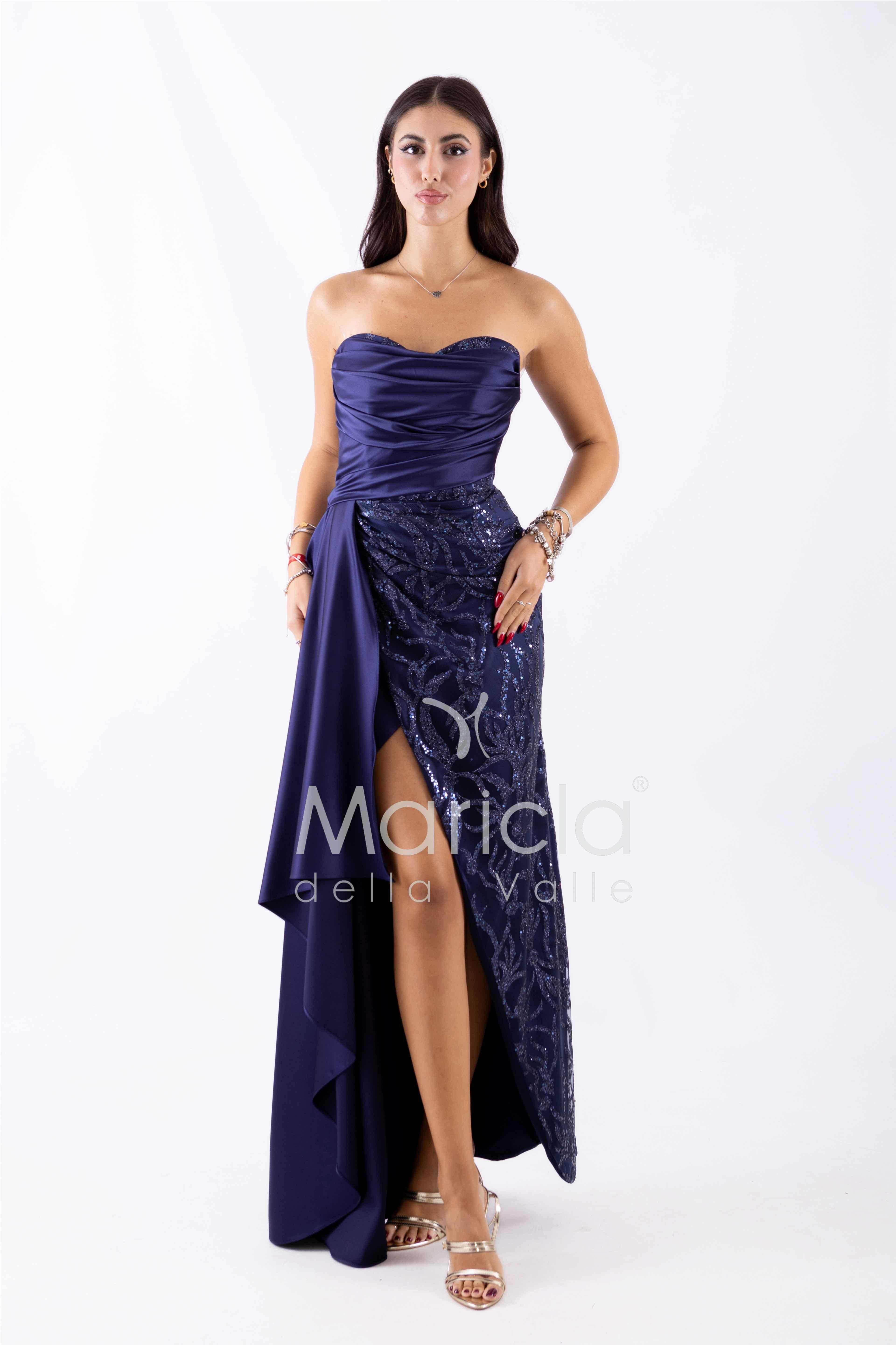 abito lungo paiette cuore HC7459 BLU MARICLA ELEGANCE 