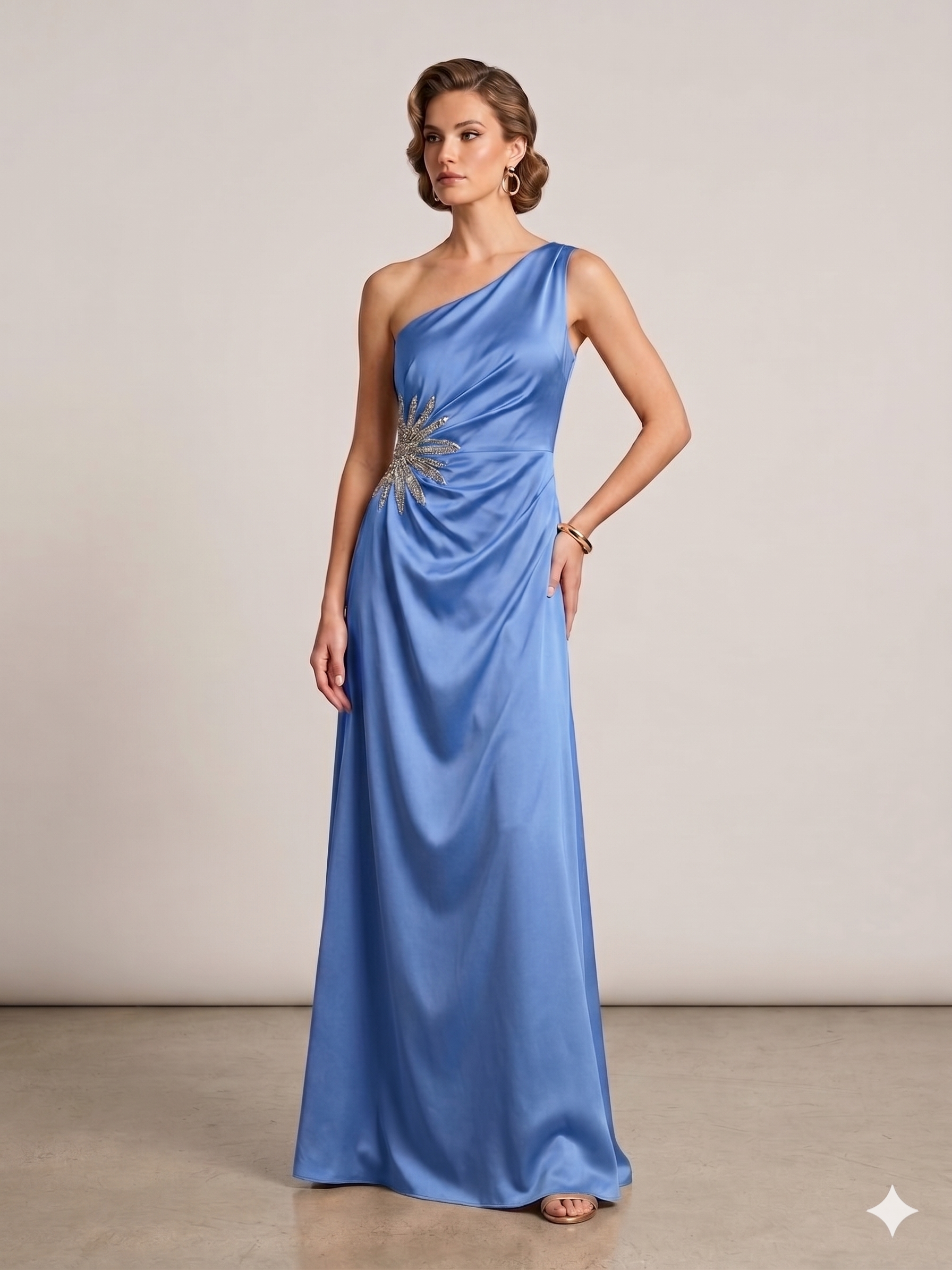 abito con applicazione strass laterale FI7684 INDACO MARICLA ELEGANCE 