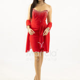abito midi corpetto strass e rouche SH829AC ROSSO SHARON 