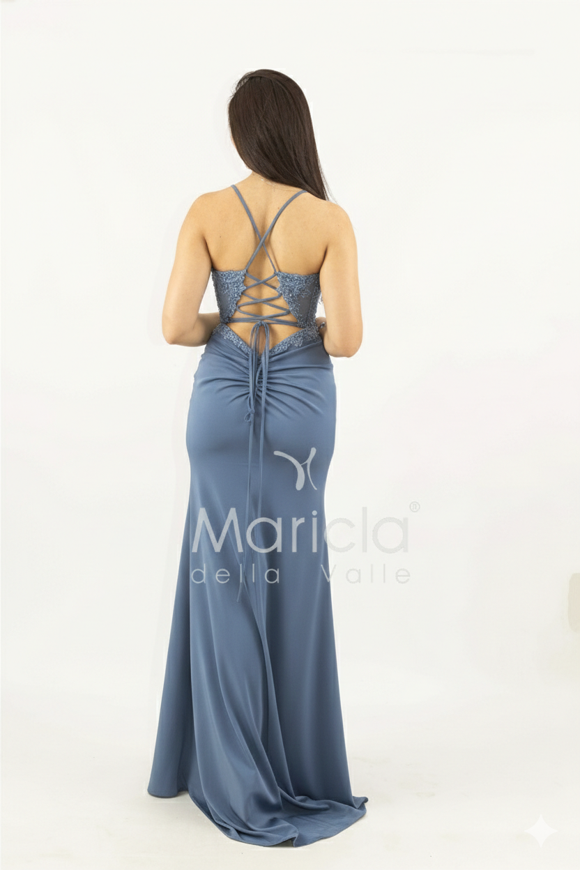 abito lungo corpetto strass e nodo laterale ANT25008XJ POLVERE ANTILLE ELEGANCE 