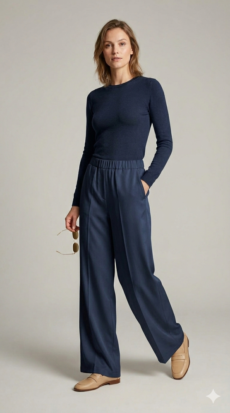 pantalone palazzo tasca PER26106 BLU MARICLA 