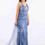 abito lungo intrecciato dietro FI7522 INDACO MARICLA ELEGANCE 