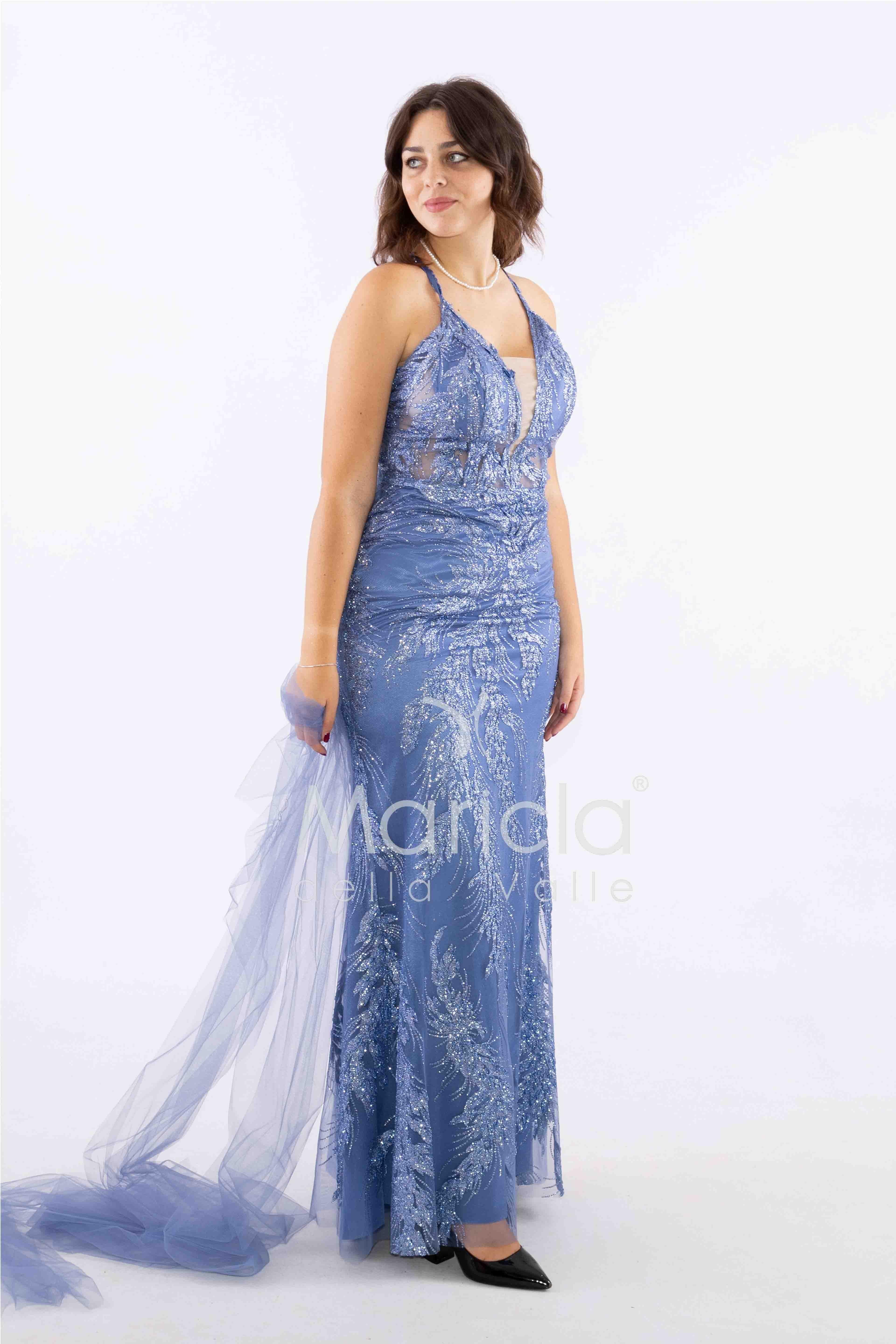 abito lungo intrecciato dietro FI7522 INDACO MARICLA ELEGANCE 