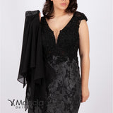 Abito midi tessuto damascato e pizzo BB71007 NERO MARICLA ELEGANCE 
