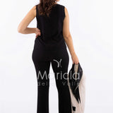 tailleur 3 pz bicolore pantalone zampa PF212TP CREMA PAOLA FORTI 