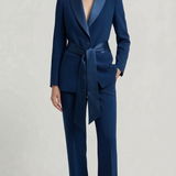 tailleur sciallato con raso e cintura EC04608 BLU MARICLA 