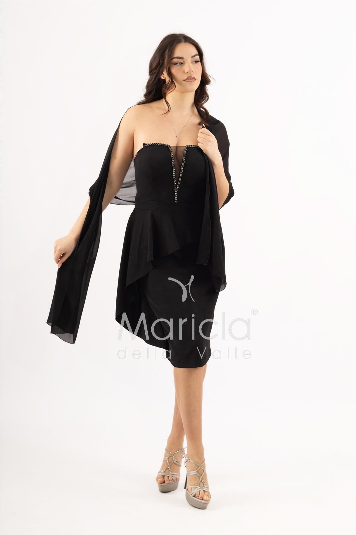 abito midi con rouche SH605AC NERO SHARON 