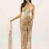 abito paiette con trasparenza e culotte SH848AL ORO SHARON 