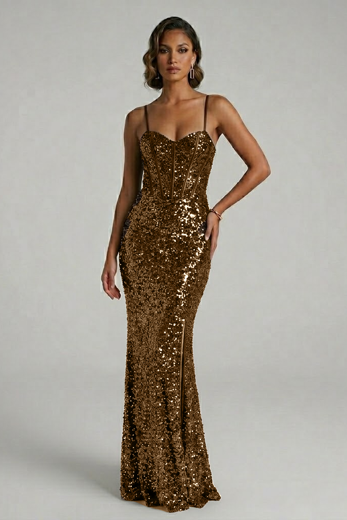 Abito a sirena in paillettes FI11093 MORO MARICLA ELEGANCE 