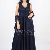 abito lungo spalla largo ricamato JC36036 BLU MARICLA ELEGANCE 