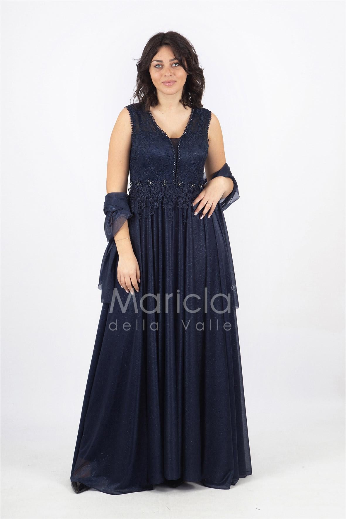 abito lungo spalla largo ricamato JC36036 BLU MARICLA ELEGANCE 