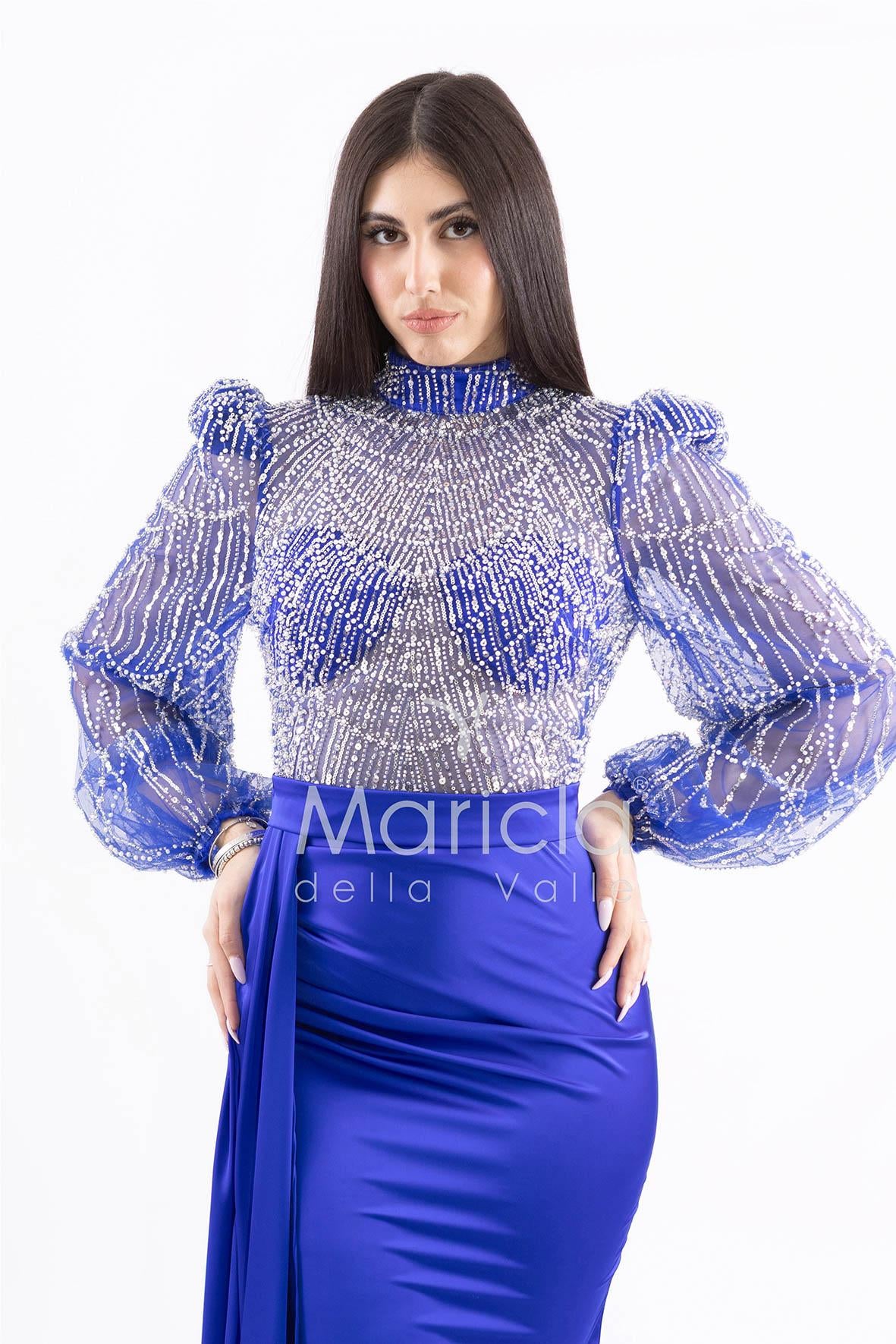 Abito sirena con corpetto ricamato e drappeggio al lato FP512352 ROYAL MARICLA ELEGANCE 