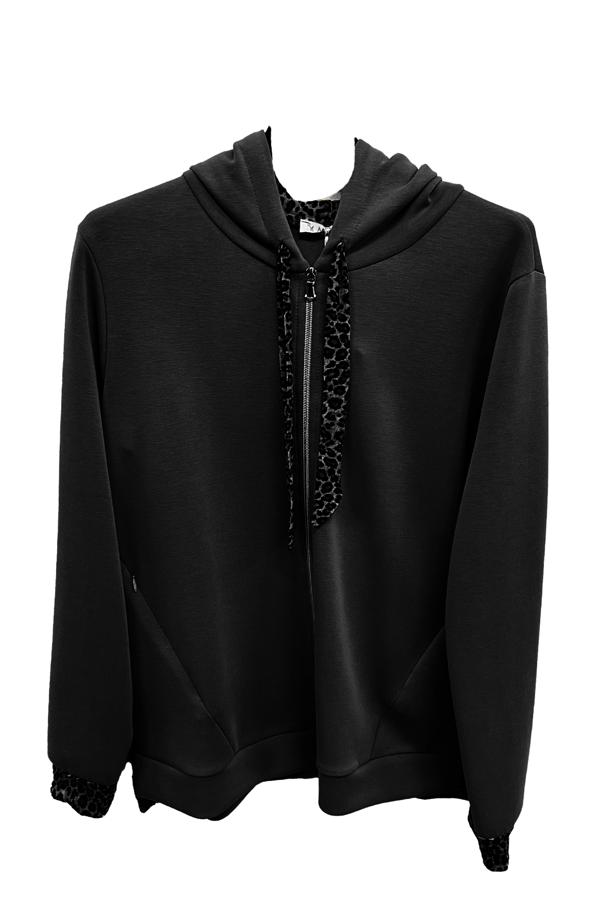 Felpa con cappuccio e inserti fantasia CS146340 NERO MARICLA 