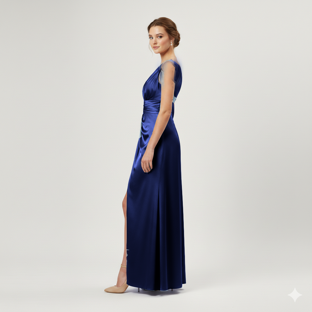 abito lungo con scollo sceso e spalla larga HC9682 BLU MARICLA ELEGANCE 