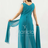tuta con scollo paiette SH910TU PETROLIO SHARON 