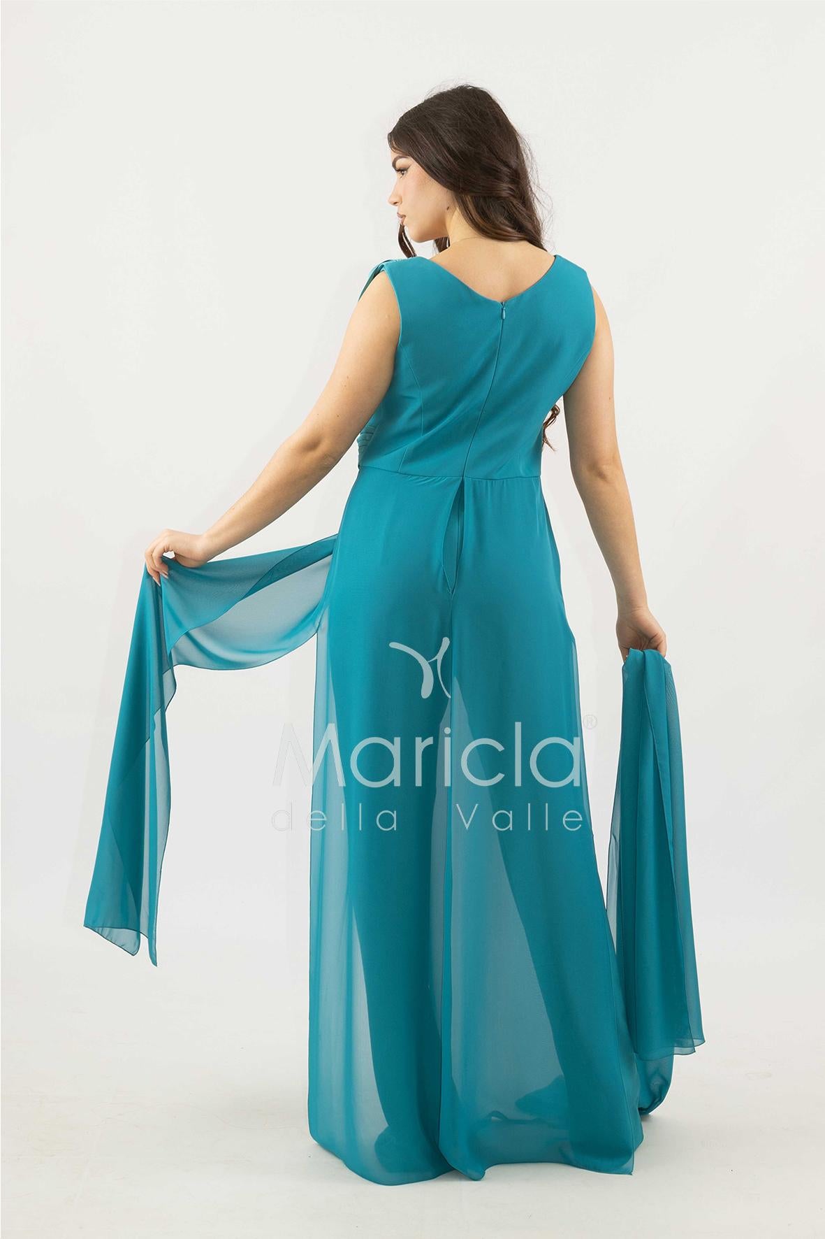 tuta con scollo paiette SH910TU PETROLIO SHARON 