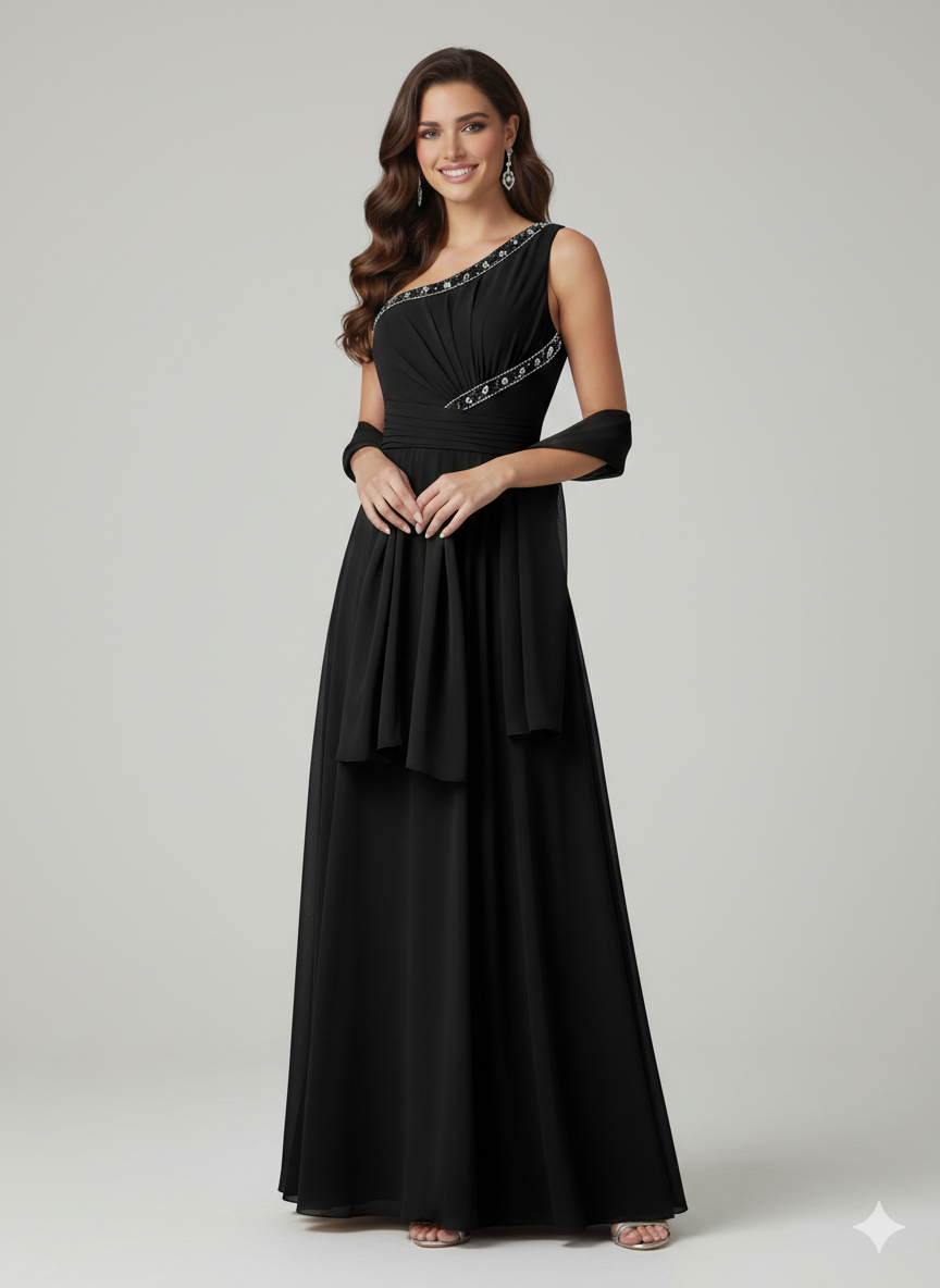 abito lungo con doppia fascia strass LH200AL NERO LUDOVICA HASSLER 