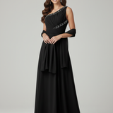 abito lungo con doppia fascia strass LH200AL NERO LUDOVICA HASSLER 