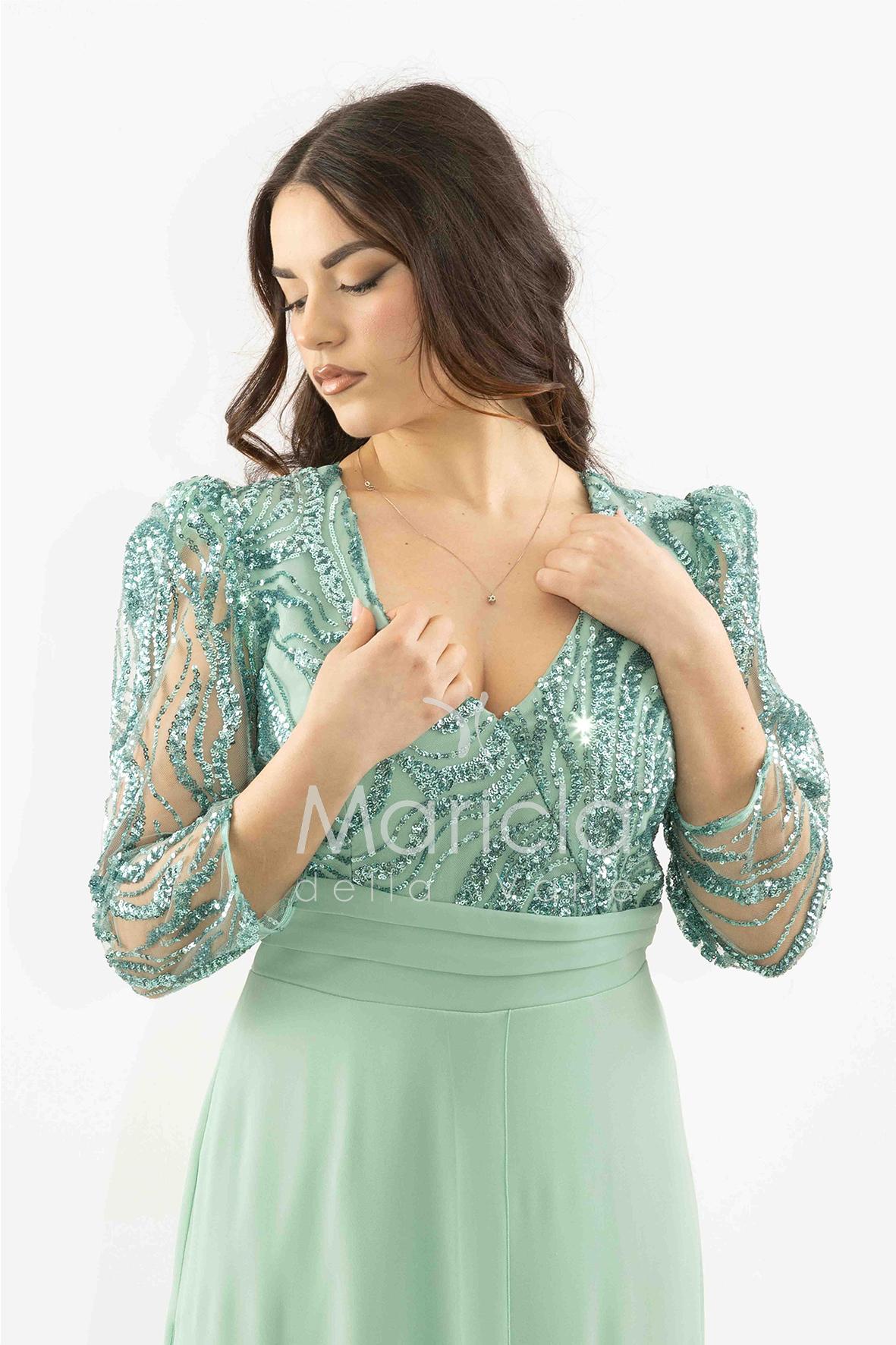 tuta con manica paiette SH905TU SALVIA SHARON 