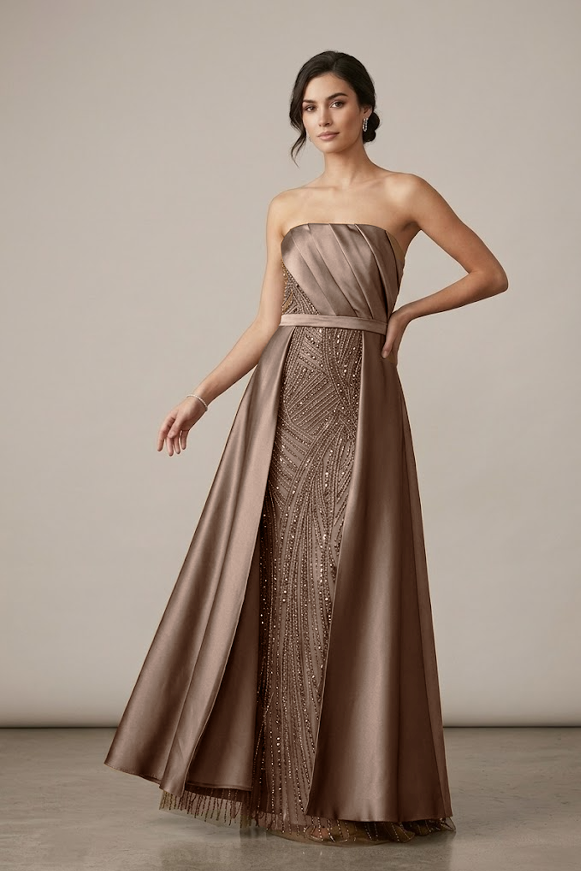 Abito a sirena con strass ALC17 VISONE MARICLA ELEGANCE 