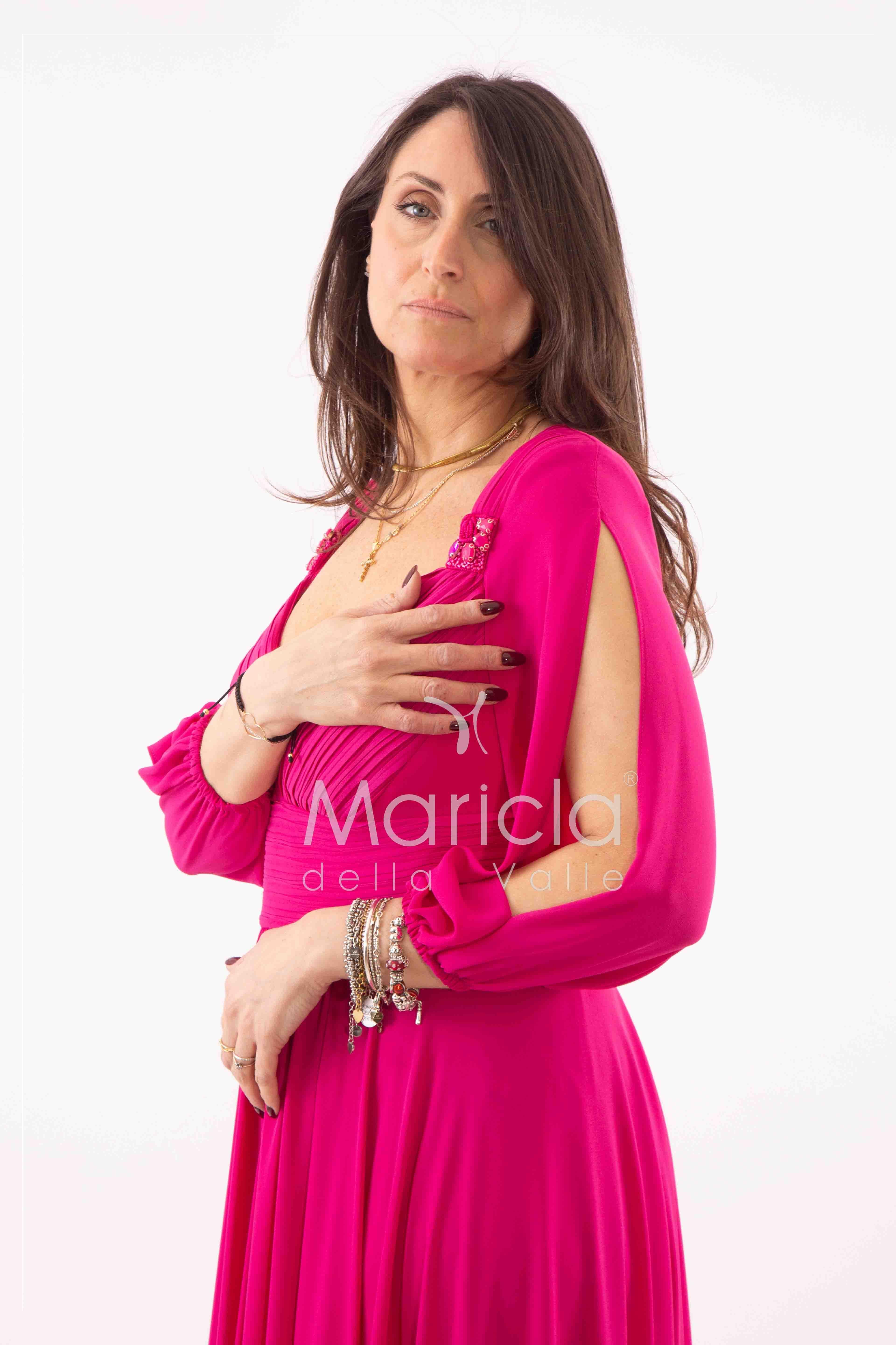 abito con manica lunga aperta SP240067 FUCSIA SONIA PENA 