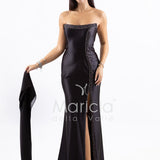 Abito a sirena lungo con spacco e strass LC35370 NERO MARICLA ELEGANCE 
