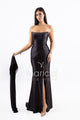 Abito a sirena lungo con spacco e strass