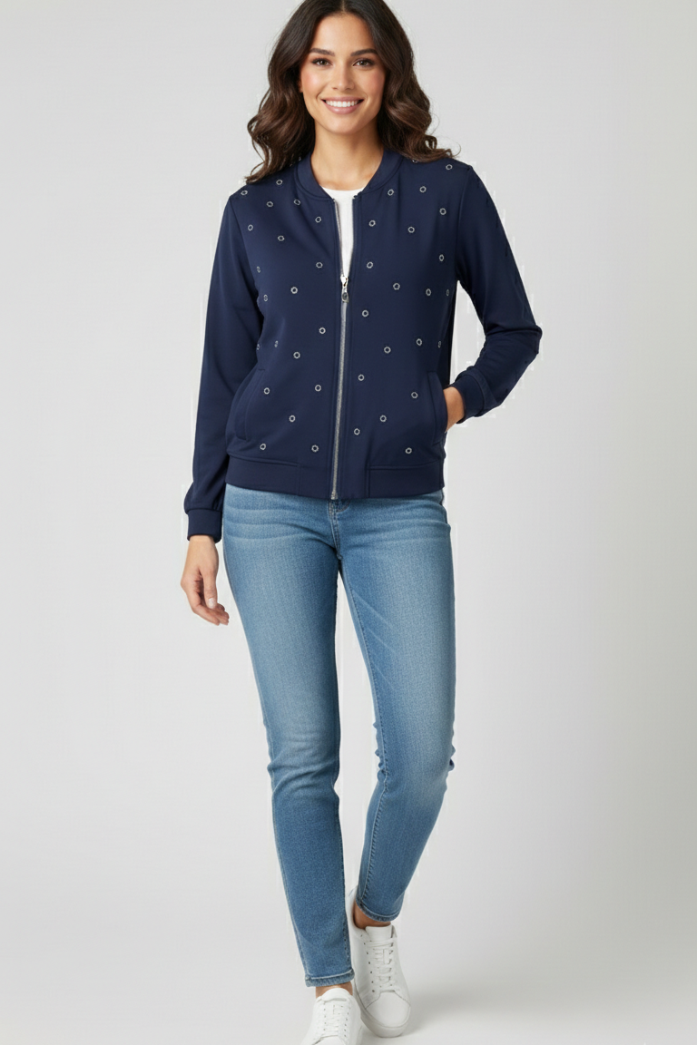 giacca felpa fiorellini strass CF22210 BLU CARLA FERRONI 