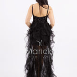 Abito midi in paillettes con strascico in tulle SS24228 NERO MARICLA ELEGANCE 