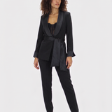 tailleur manica velo con cintura SH613TP NERO SHARON 