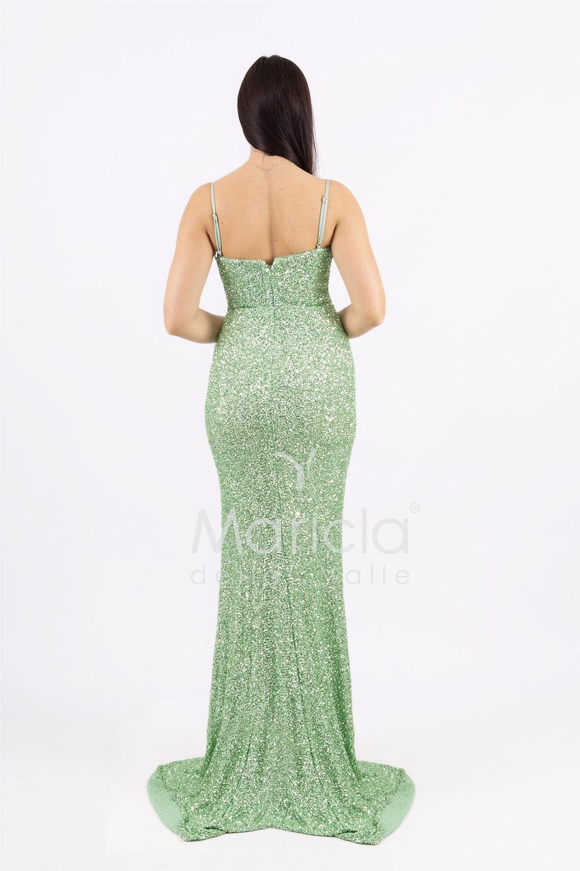 abito lungo paillettes drappeggio e spacco PB8066F MENTA MARICLA ELEGANCE 