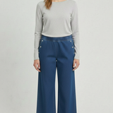 Pantalone Palazzo in Denim Soft-Touch con Dettagli Gioiello CF70190 DENIM CARLA FERRONI 