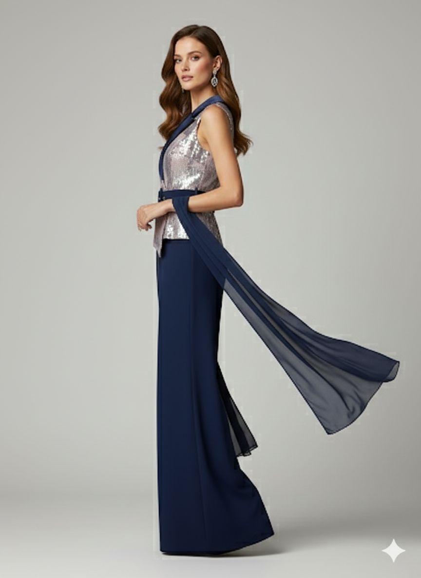 tuta con corpetto paiette fantasia LH108 BLU LUDOVICA HASSLER 