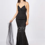 abito luingo paiette incrocio FI7105 NERO MARICLA ELEGANCE 