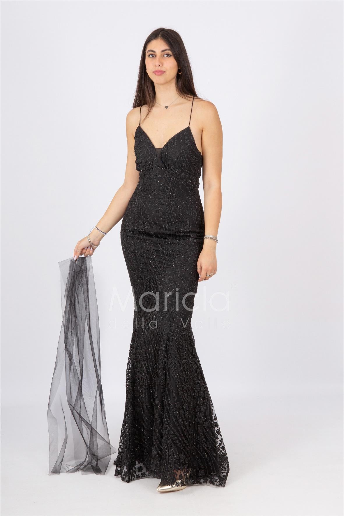 abito luingo paiette incrocio FI7105 NERO MARICLA ELEGANCE 