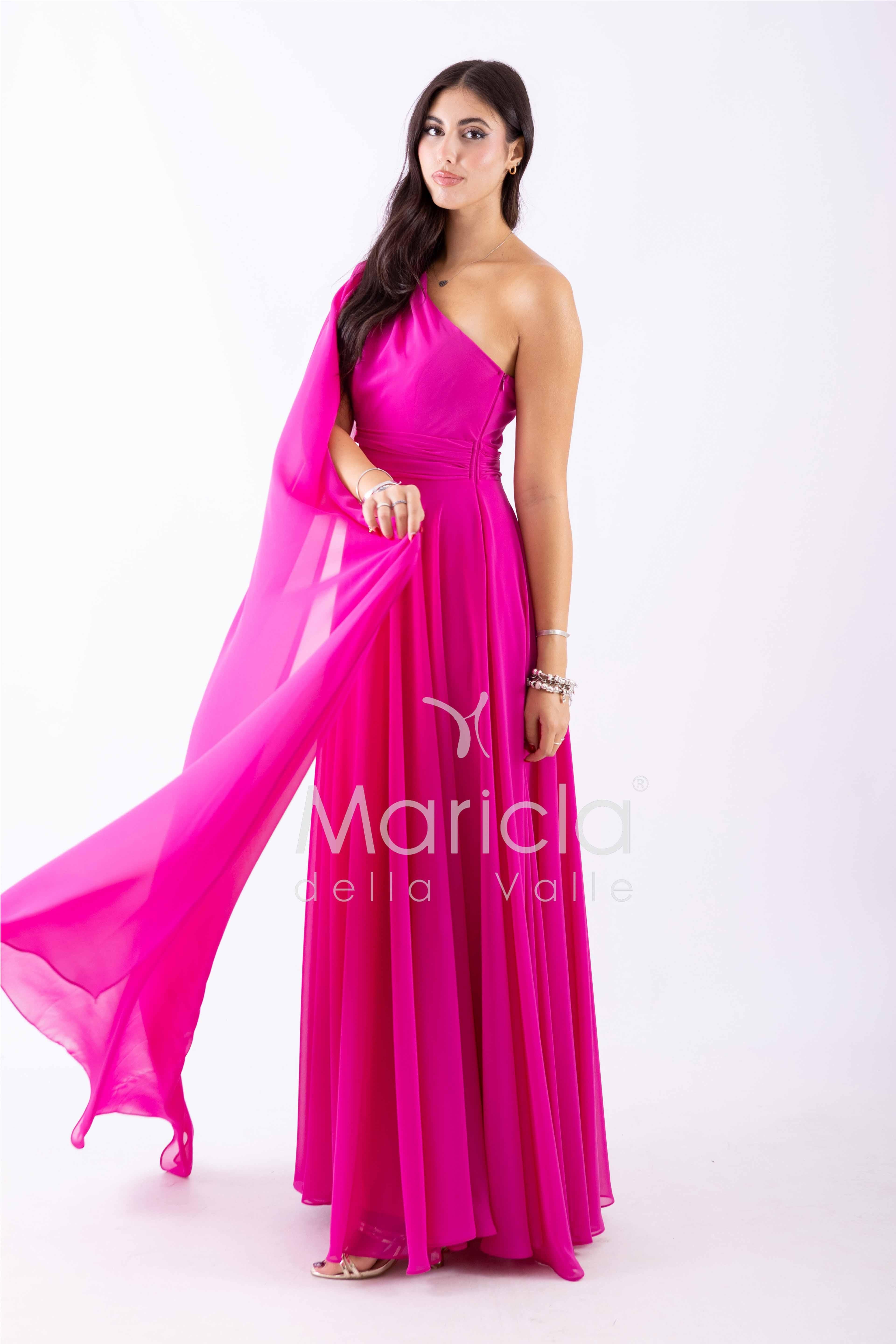 abito lungo fiore chiffon FI7401 FUCSIA MARICLA ELEGANCE 