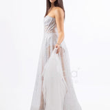 Abito lungo glitterato con bustier e coppe JC29336 ARGENTO MARICLA ELEGANCE 
