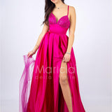 abito lungo corpetto strass RG3805 FUCSIA GIGLI CERIMONIA 