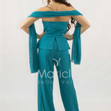 tuta con baschina e dettaglio strass SH906TU PETROLIO SHARON 