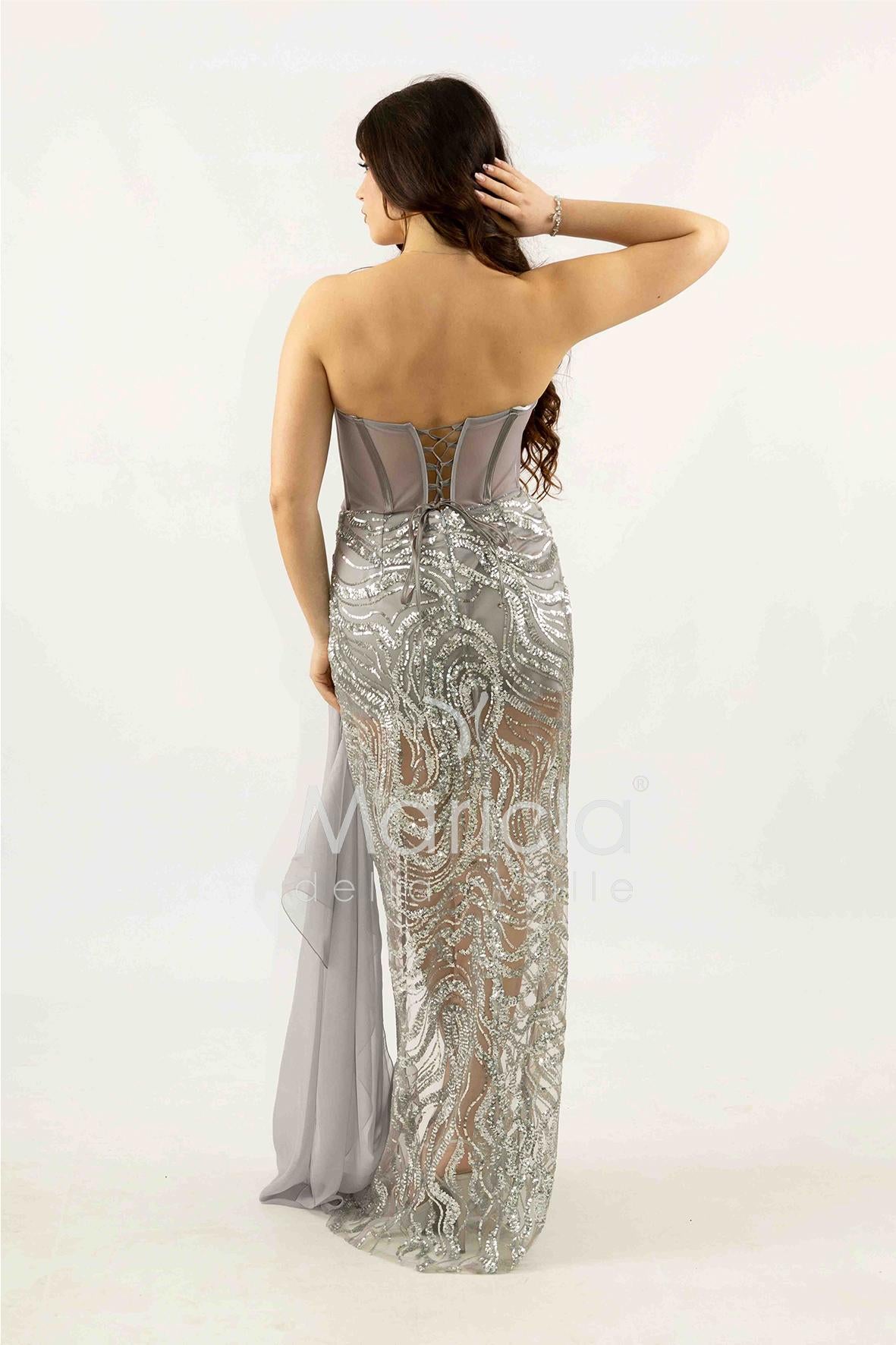 abito paiette con trasparenza e culotte SH848AL ARGENTO SHARON 