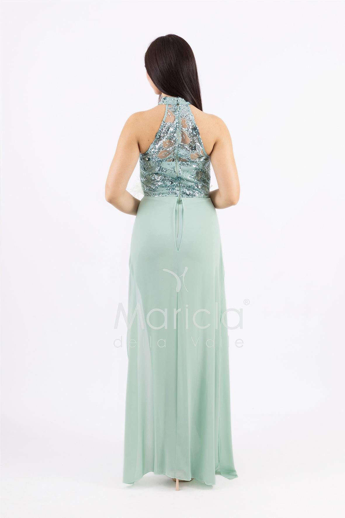 Tuta con piume e ricami SH909TU MENTA SHARON 